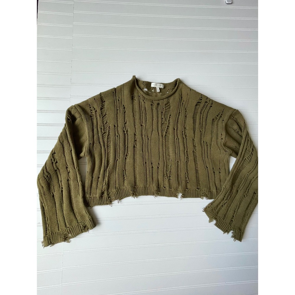 Open Knit Sweater Women Sz M Layer Military Green Distressed Fairy Grunge Goblin - Picture 2 of 11